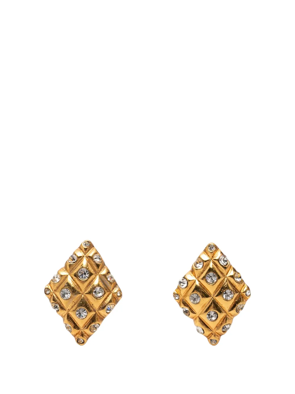 CHANEL Pre-Owned 1970-1980 CC Gold Plated Strass Quilted Rhombus Clip On Earrings costume earrings - Oro