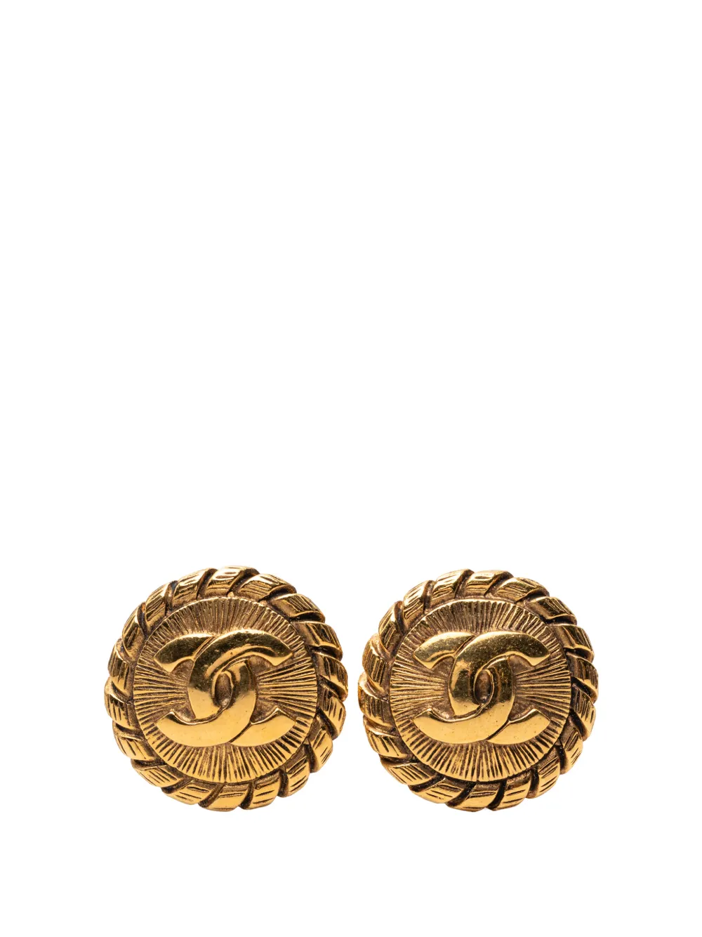 CHANEL Pre-Owned 1970-1980 CC Gold Plated Sunburst Round Clip On Earrings costume earrings - Oro