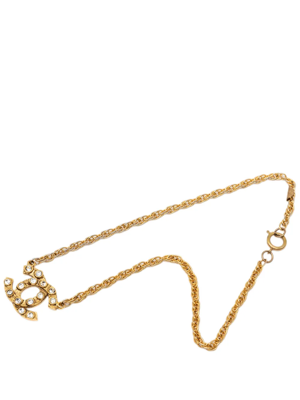 CHANEL Pre-Owned 1970-1980 CC Gold Plated Strass Pendant Necklace costume necklace - Oro