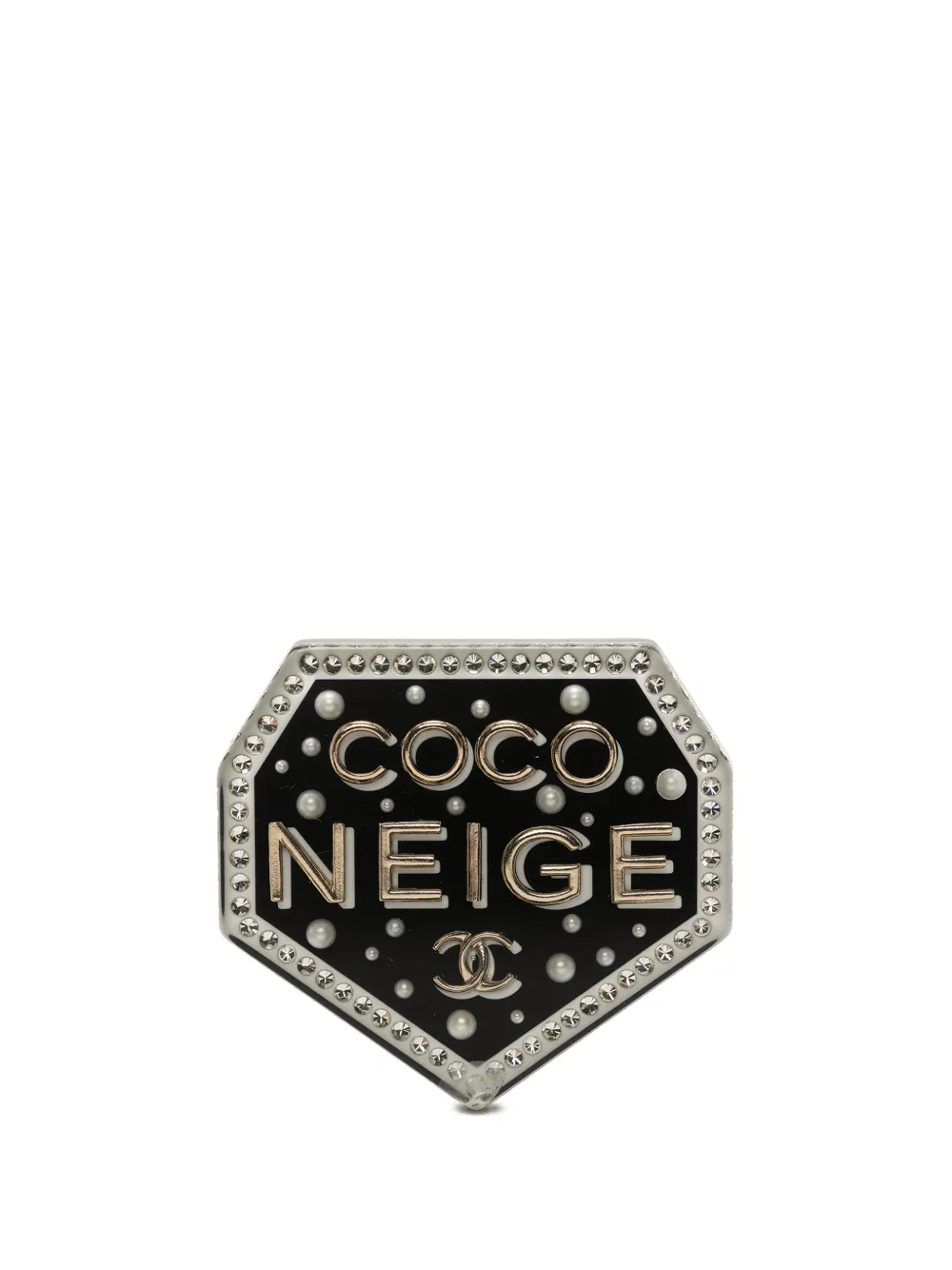 CHANEL Pre-Owned 2018 CC Resin Strass and Faux Pearl Coco Neige Pin Brooch costume brooch - Nero