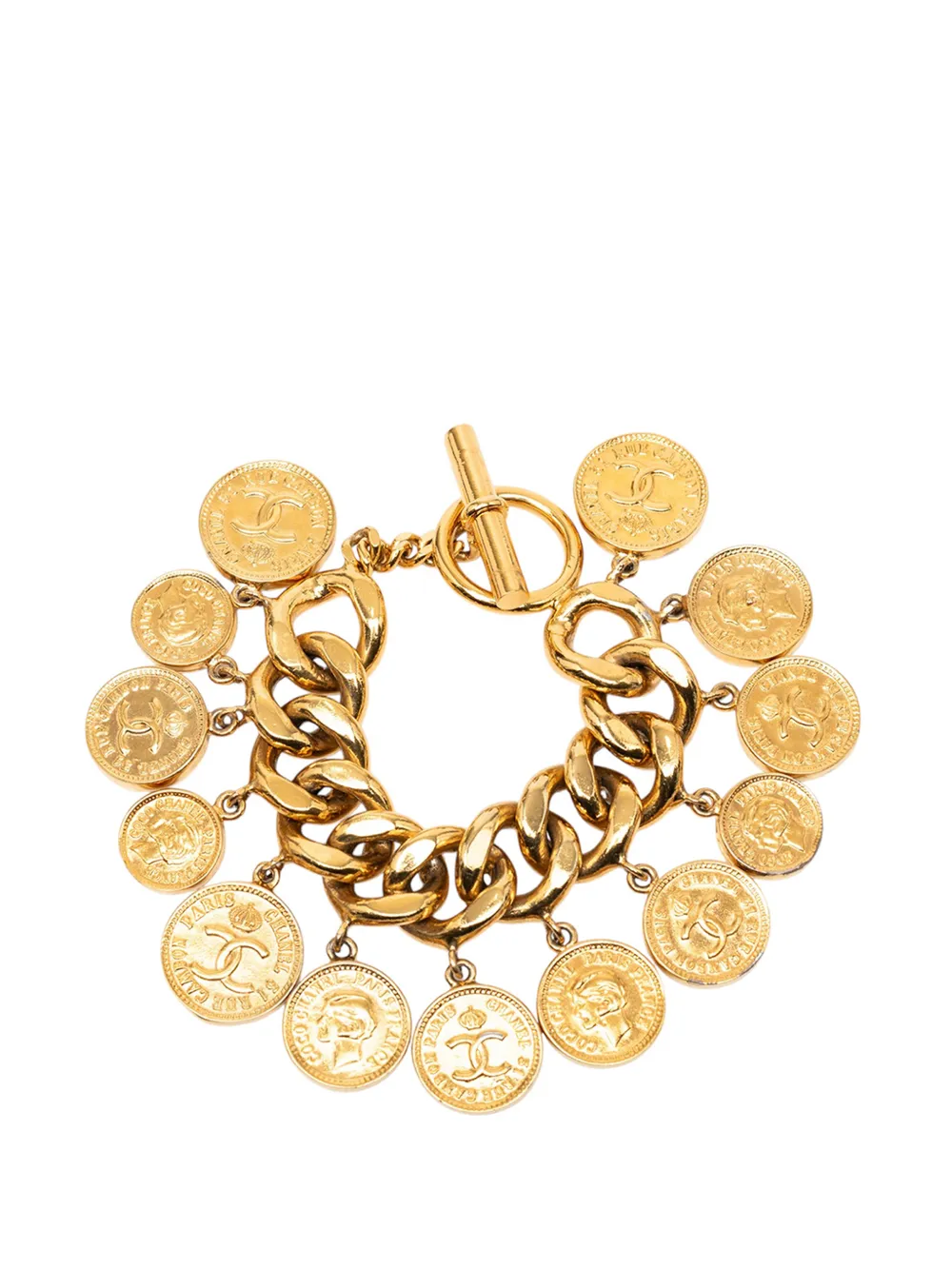 CHANEL Pre-Owned 20th Century CC Gold Plated Coins Charm Bracelet costume bracelet - Oro