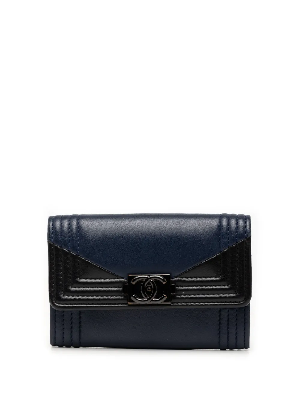 CHANEL Pre-Owned 2017-2018 Bicolor Lambskin Boy Flap card holder - Blu