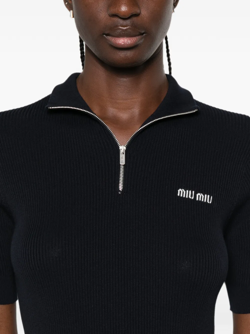 Miu Ribgebreide katoenen jurk Blauw