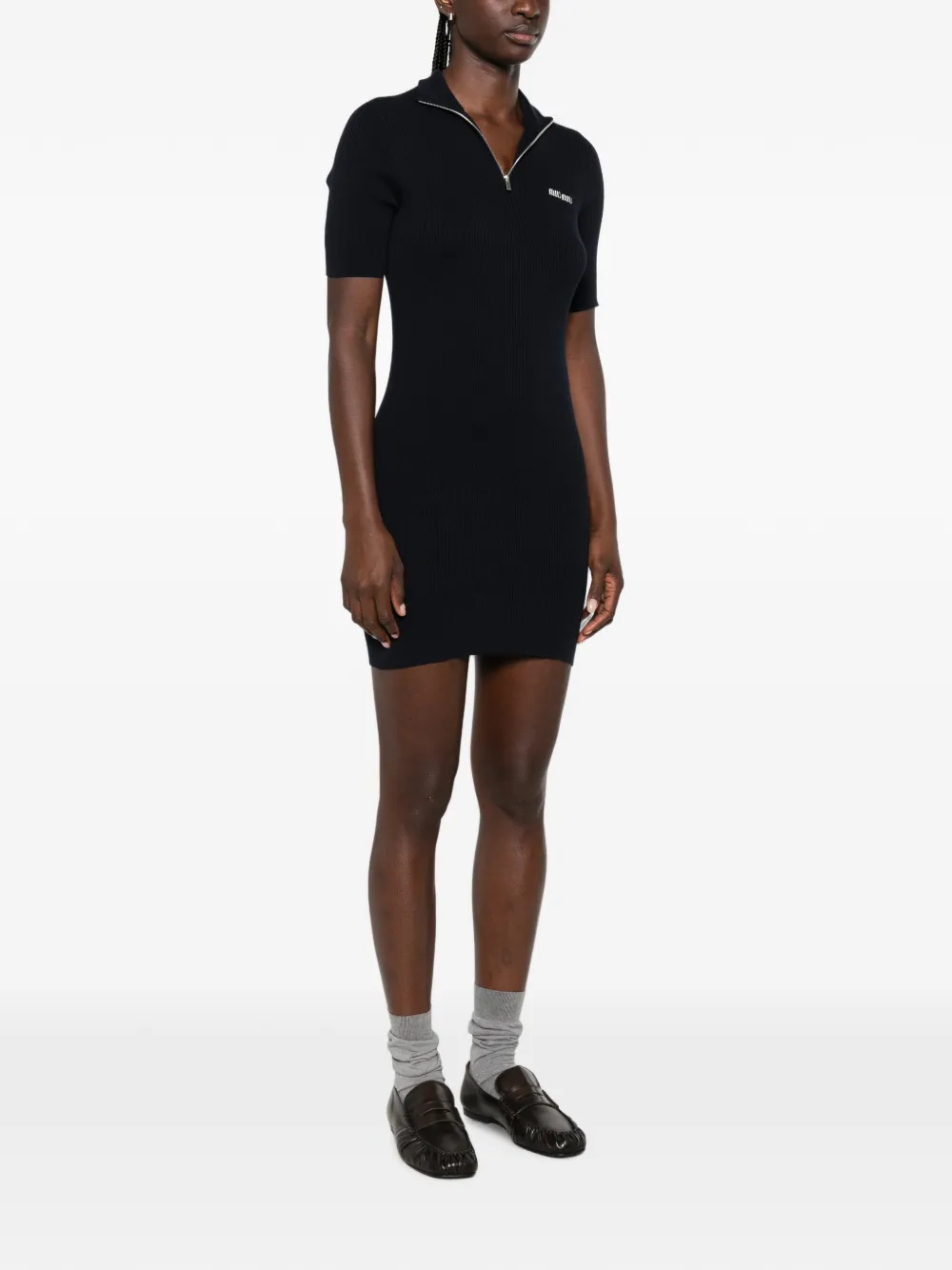 Miu Ribgebreide katoenen jurk Blauw