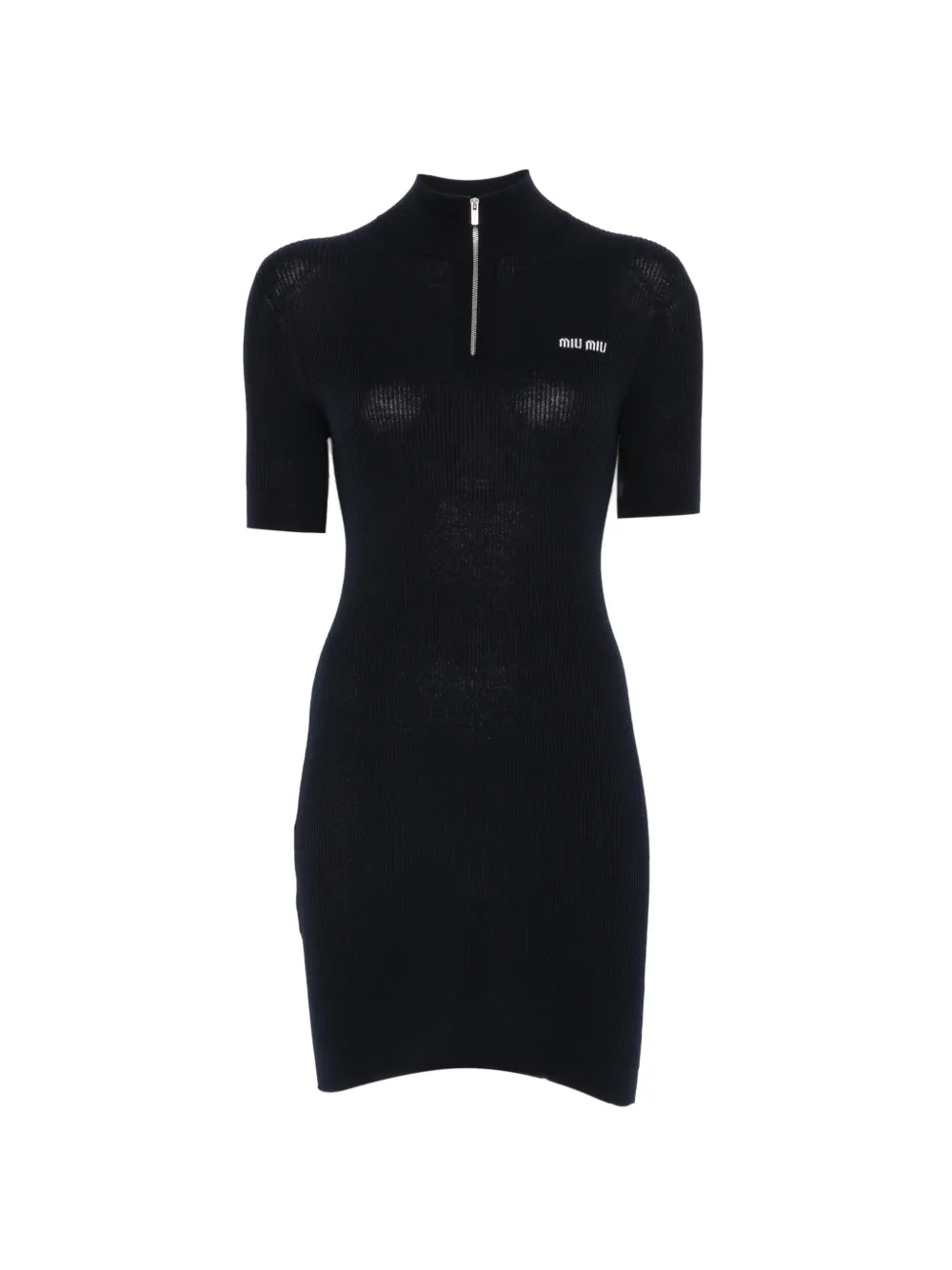 Miu Miu ribbed-knit logo-embroidered mini dress - Blu