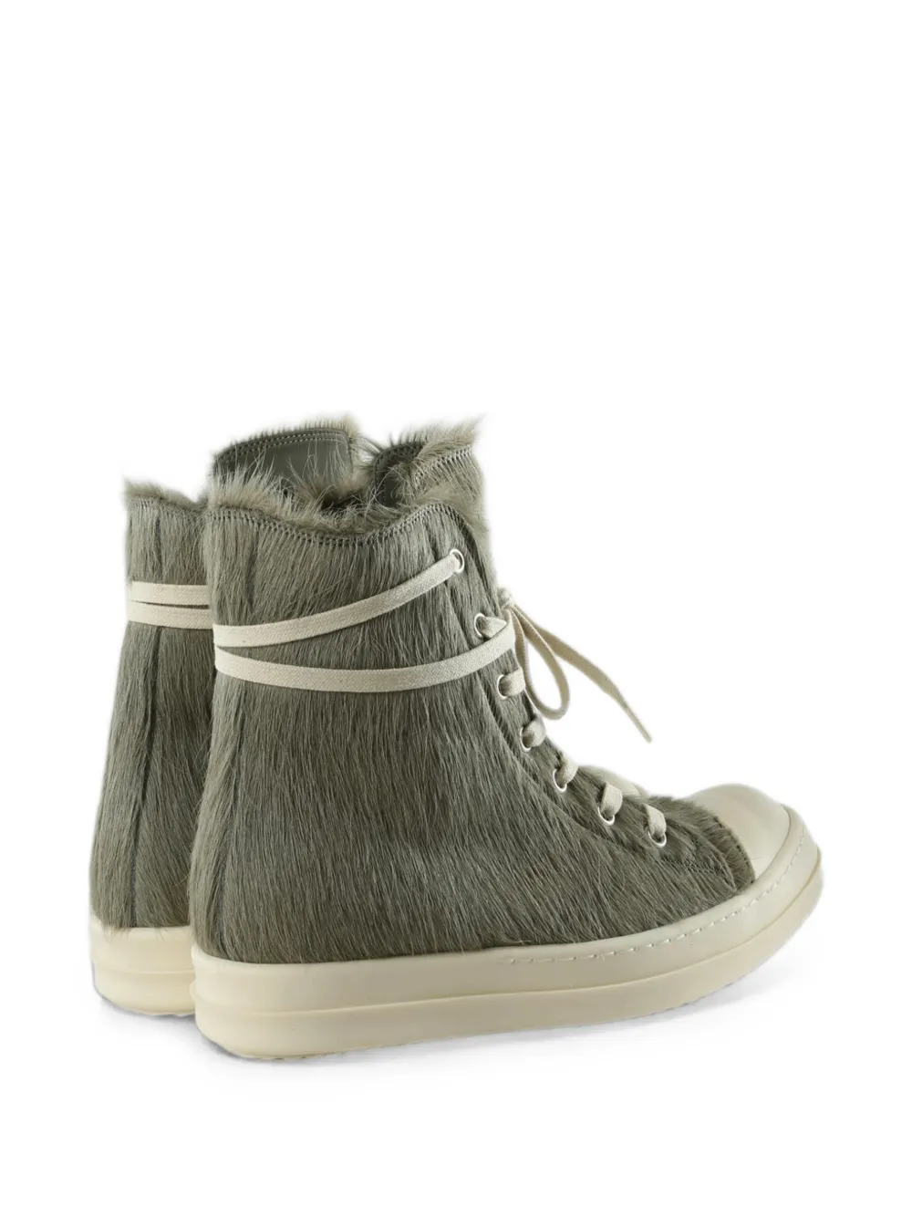 Rick Owens fur-texture high-top sneakers Groen