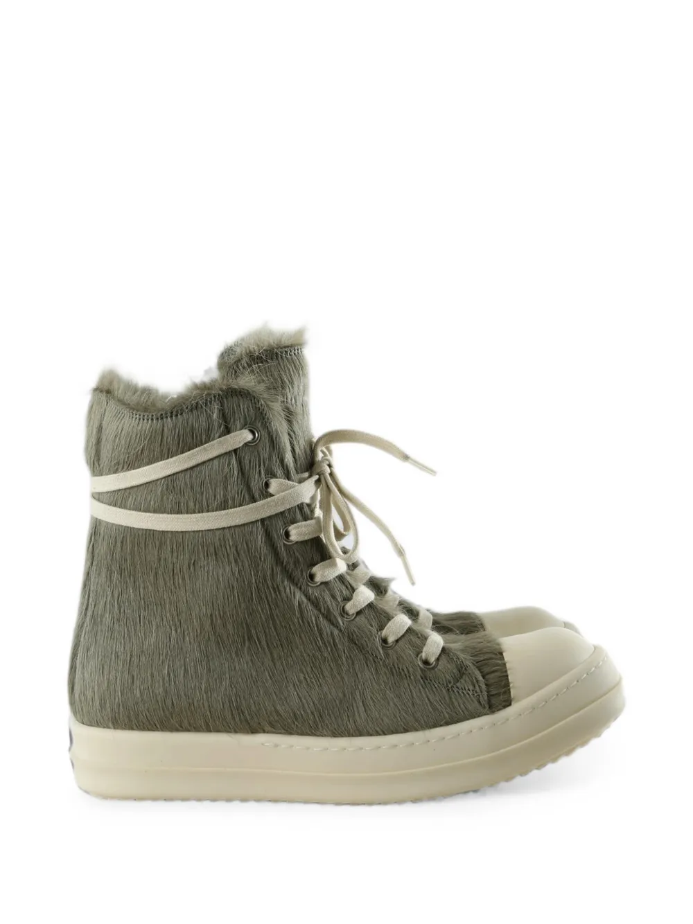 Rick Owens fur-texture high-top sneakers Groen