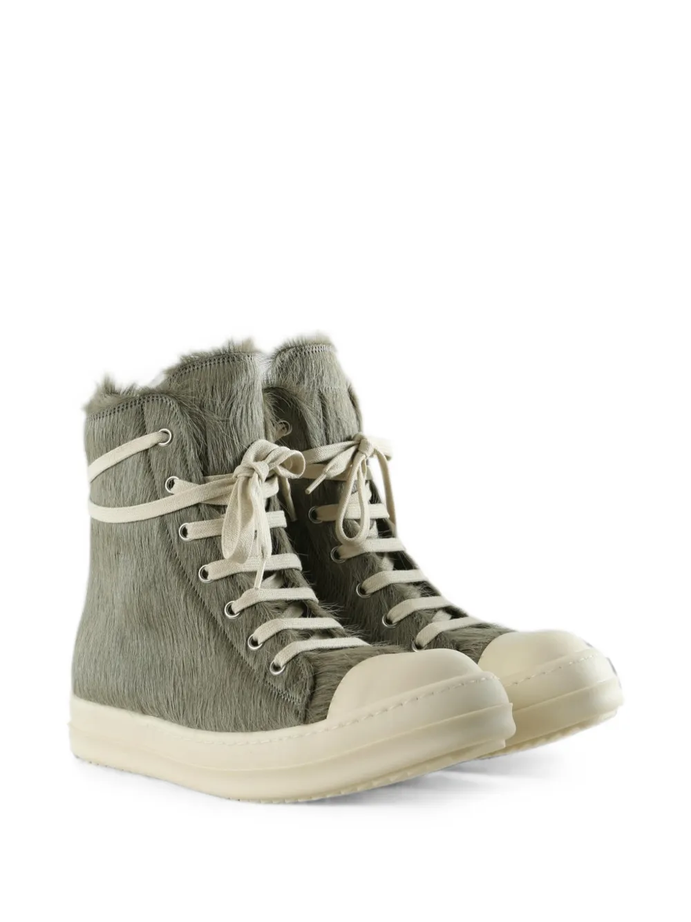 Rick Owens fur-texture high-top sneakers Groen