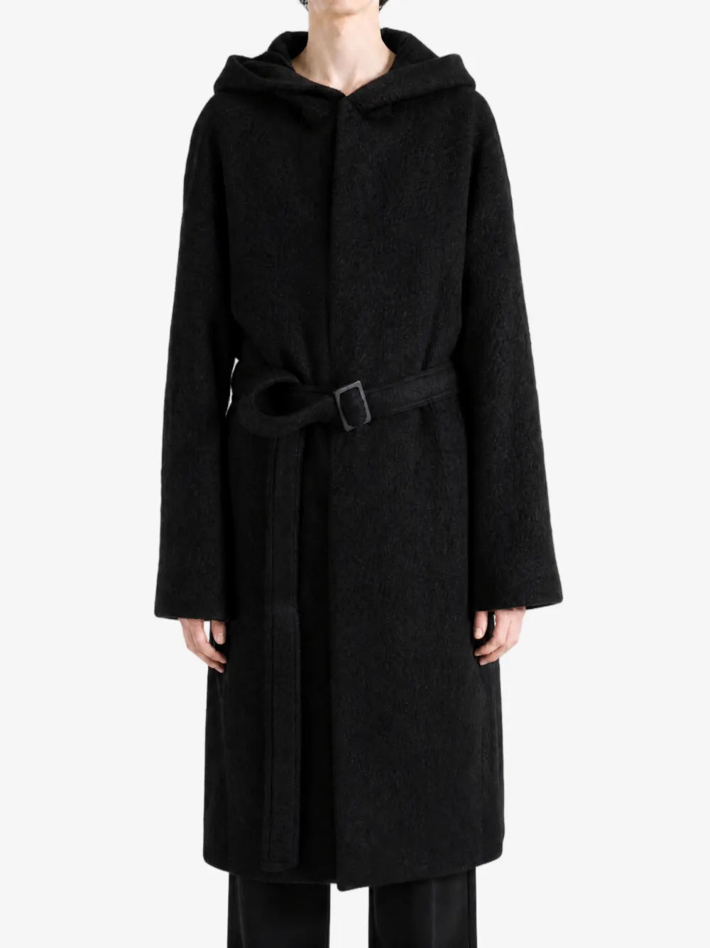 Rick Owens Tower jas met capuchon en ceintuur Zwart