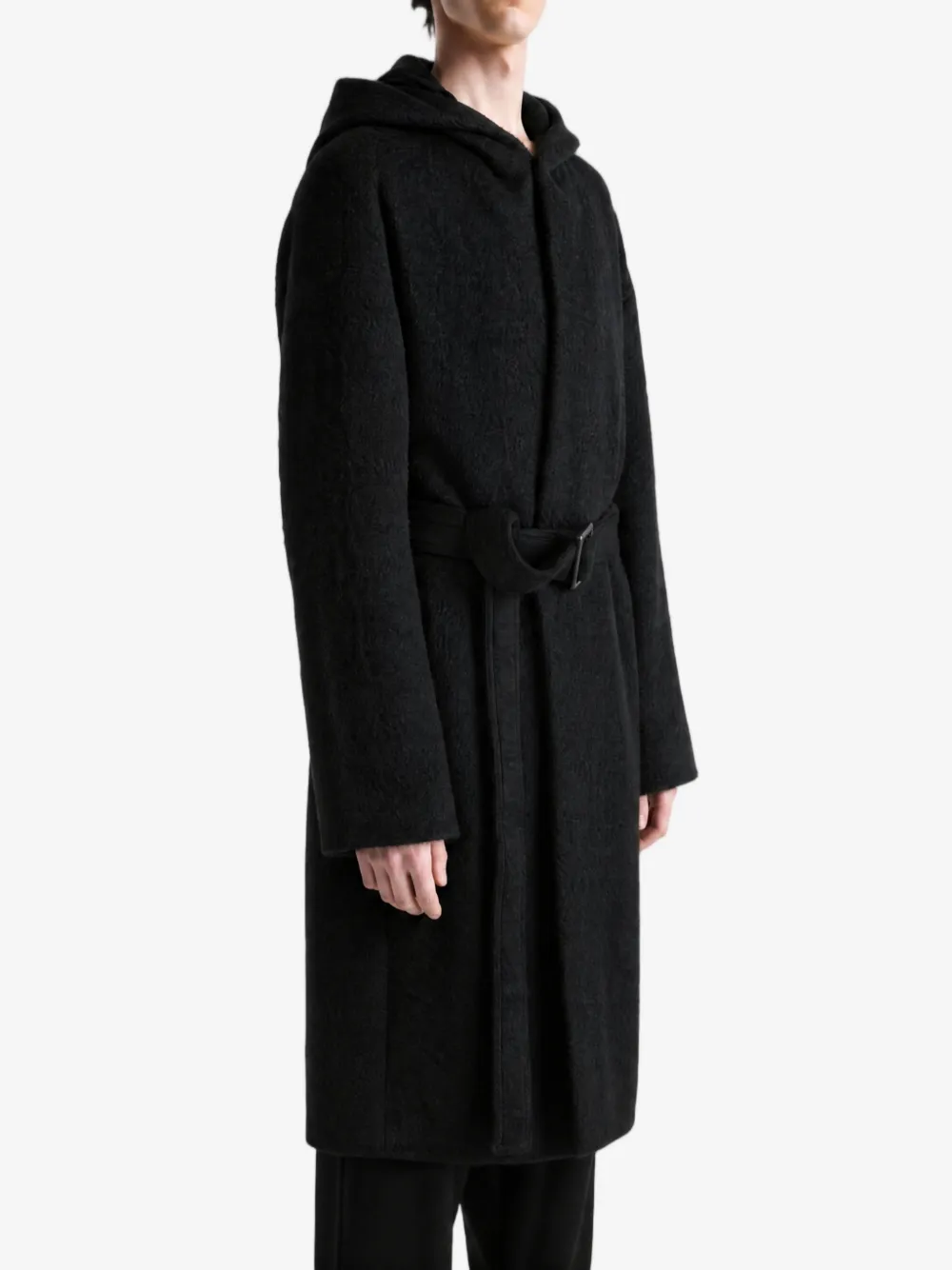 Rick Owens Tower jas met capuchon en ceintuur Zwart