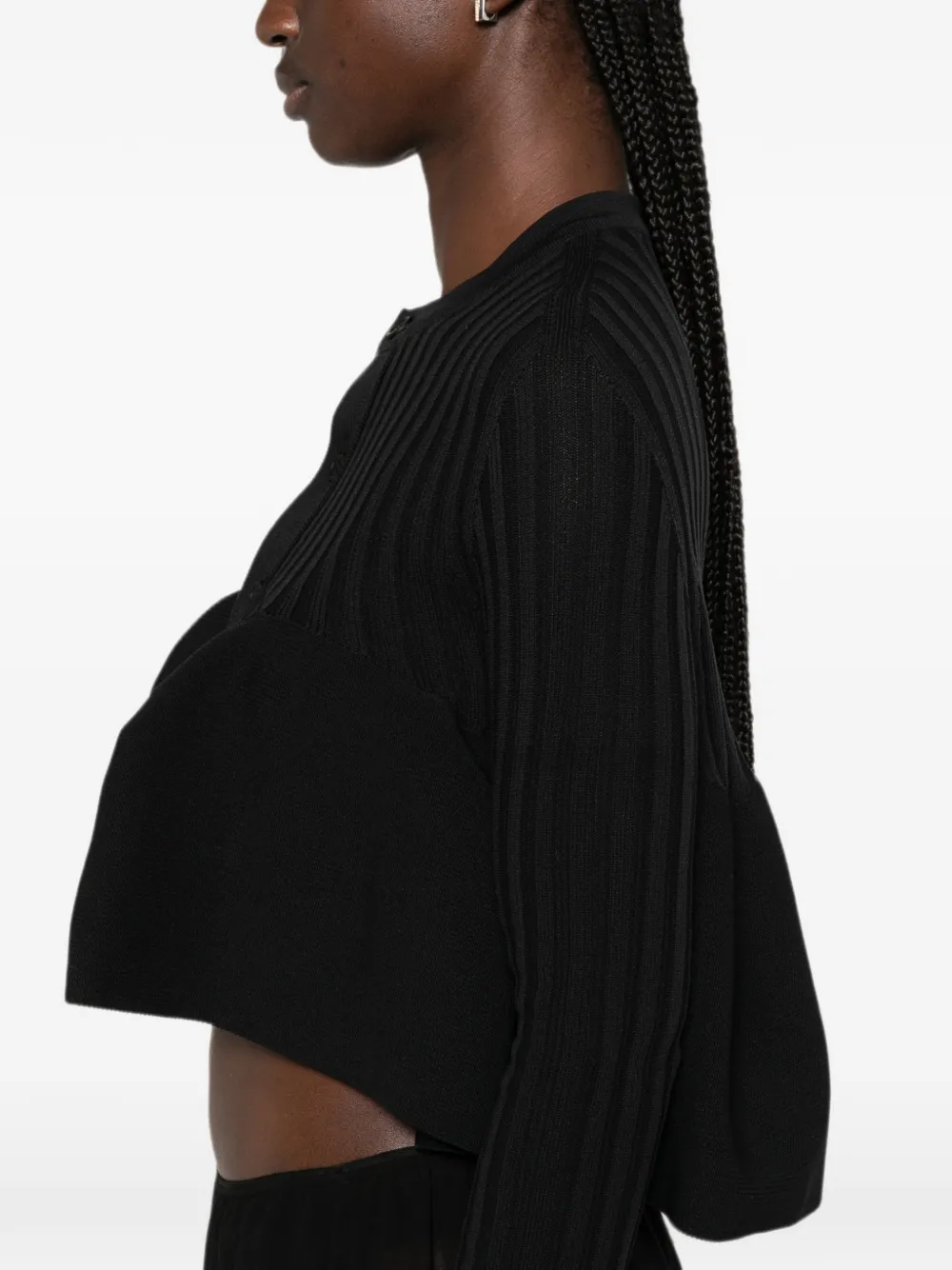 CFCL Pottery Bust Flare Ribbed Peplum Cardigan | Black | FARFETCH SG