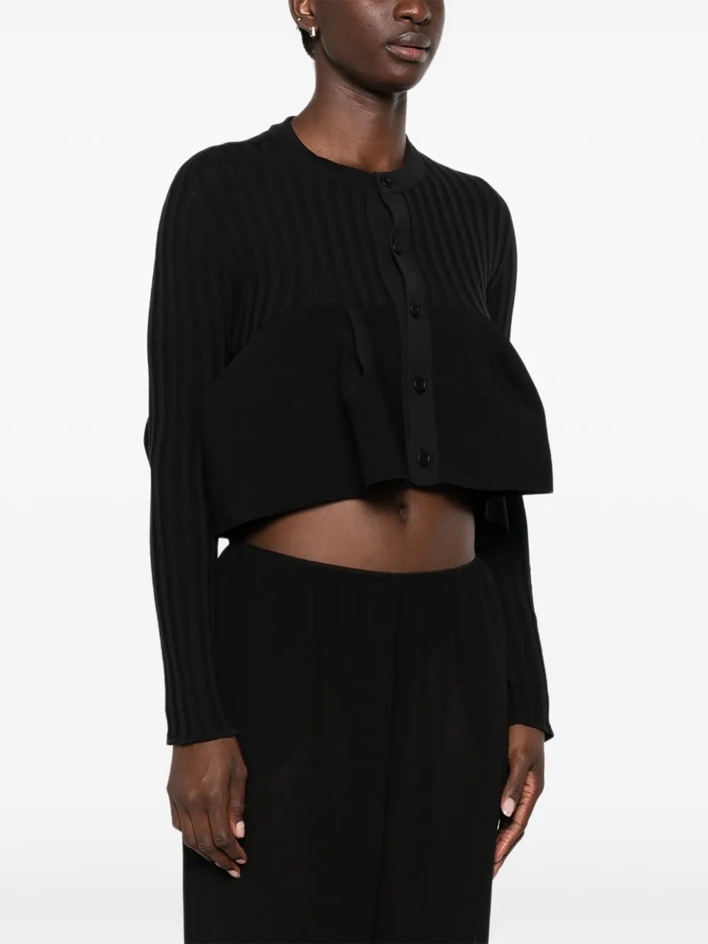 CFCL Pottery Bust Flare Ribbed Peplum Cardigan | Black | FARFETCH SG