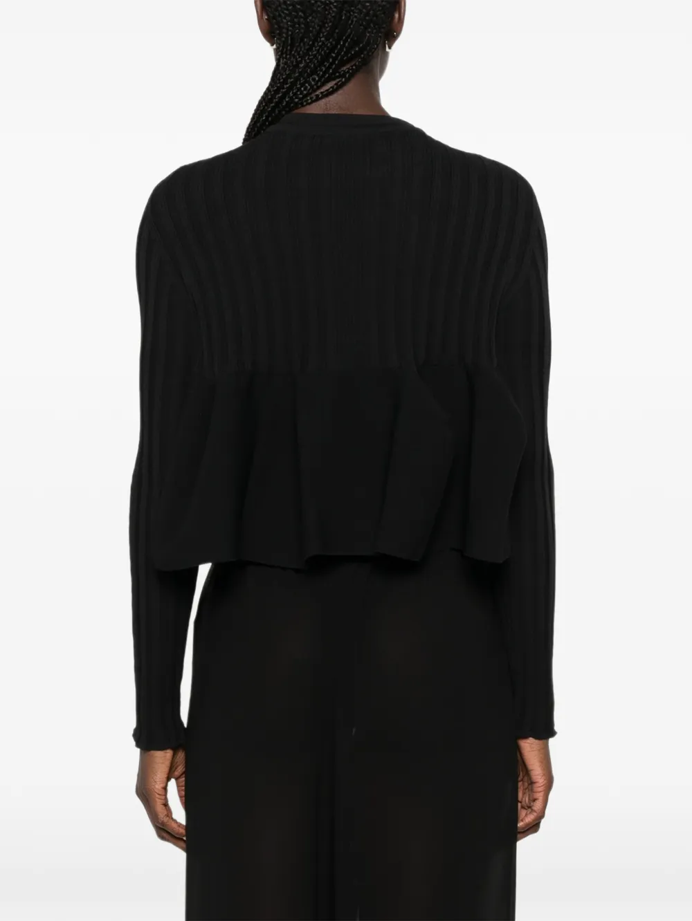 CFCL Pottery Bust Flare Ribbed Peplum Cardigan | Black | FARFETCH MY
