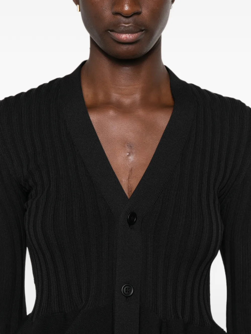 CFCL Pottery Ribbed Peplum Cardigan | Black | FARFETCH SG