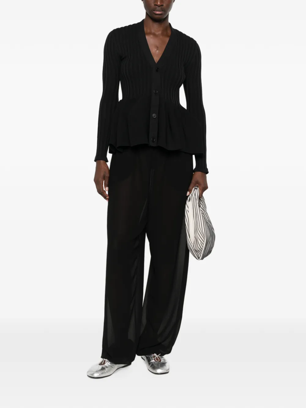 CFCL Pottery Ribbed Peplum Cardigan | Black | FARFETCH SG