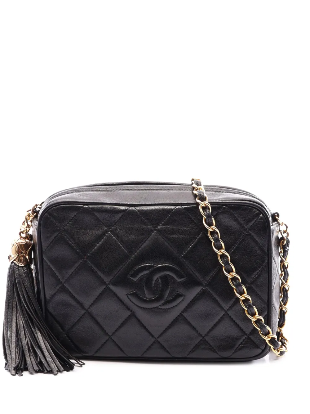 CHANEL Pre-Owned 1989-1991 CC Diamond Quilted Lambskin Tassel Camera Bag crossbody bag - Nero