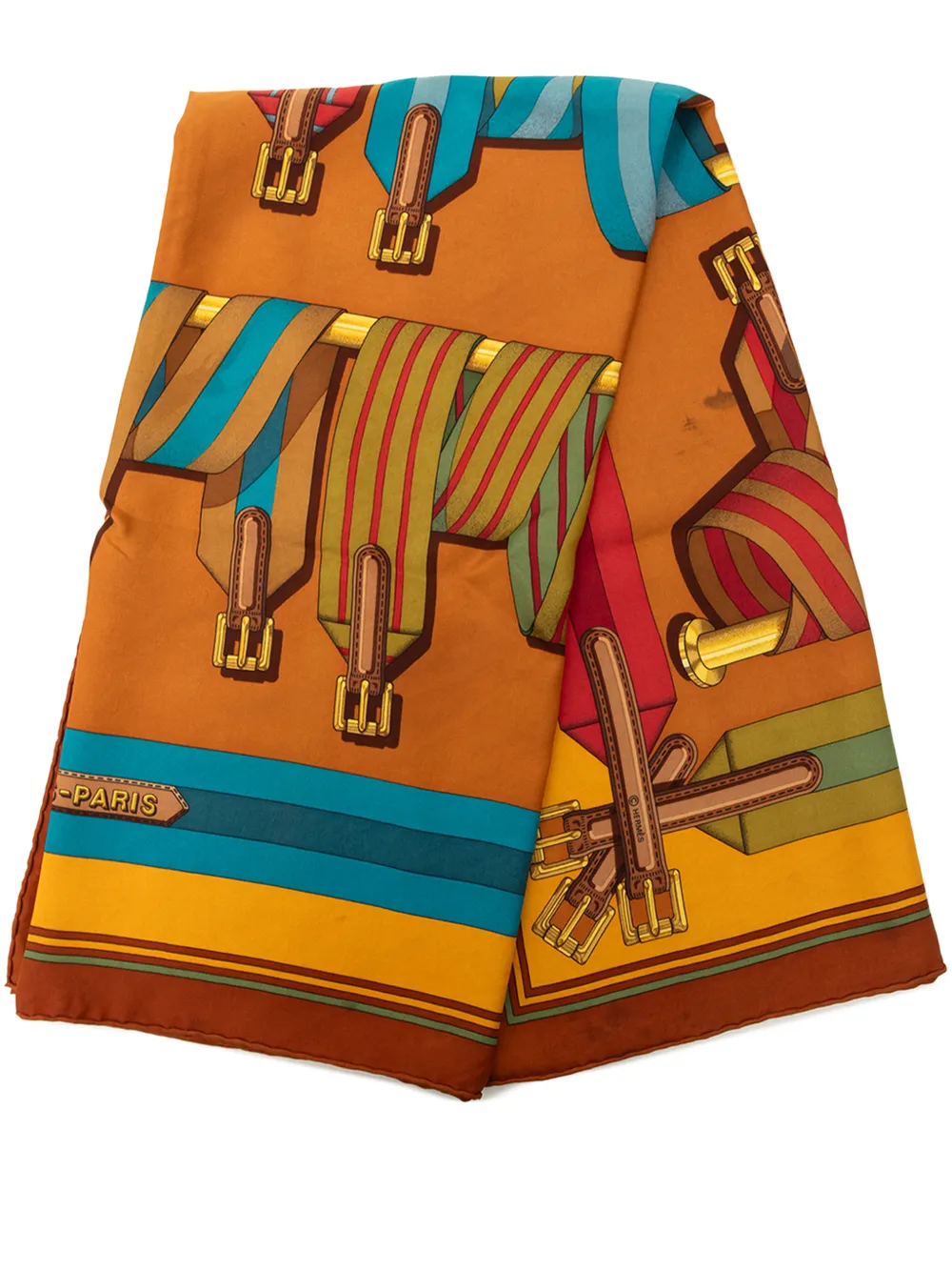 Hermès Pre-Owned 1980-1990 Les Sangles Silk Scarf 90 scarves - Marrone