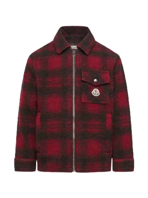 Moncler Enfant check-pattern logo-patch shirt jacket