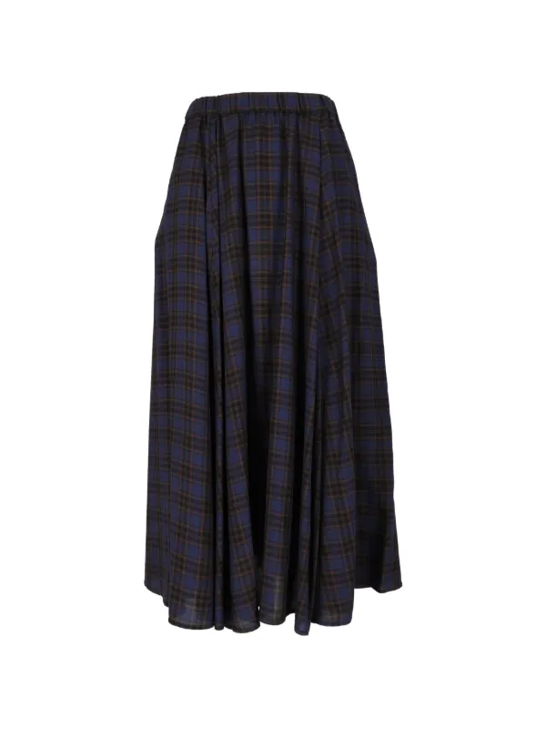 ASPESI Check-pattern Flared Midi Skirt in Blue