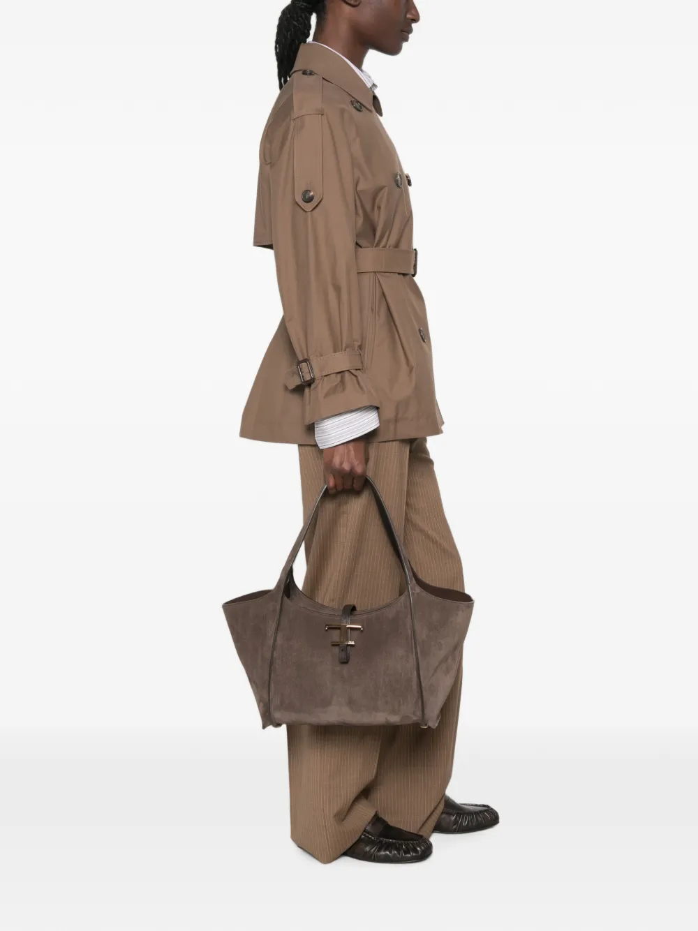 Tod's Kleine T-Timeless suède shopper Bruin