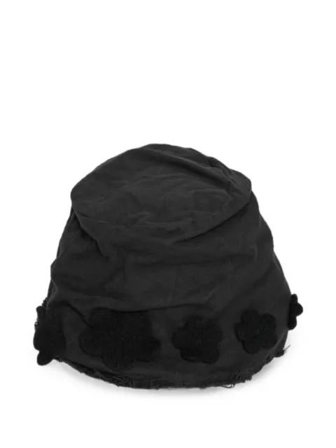 Scha flower-appliqué cotton-flannel hat
