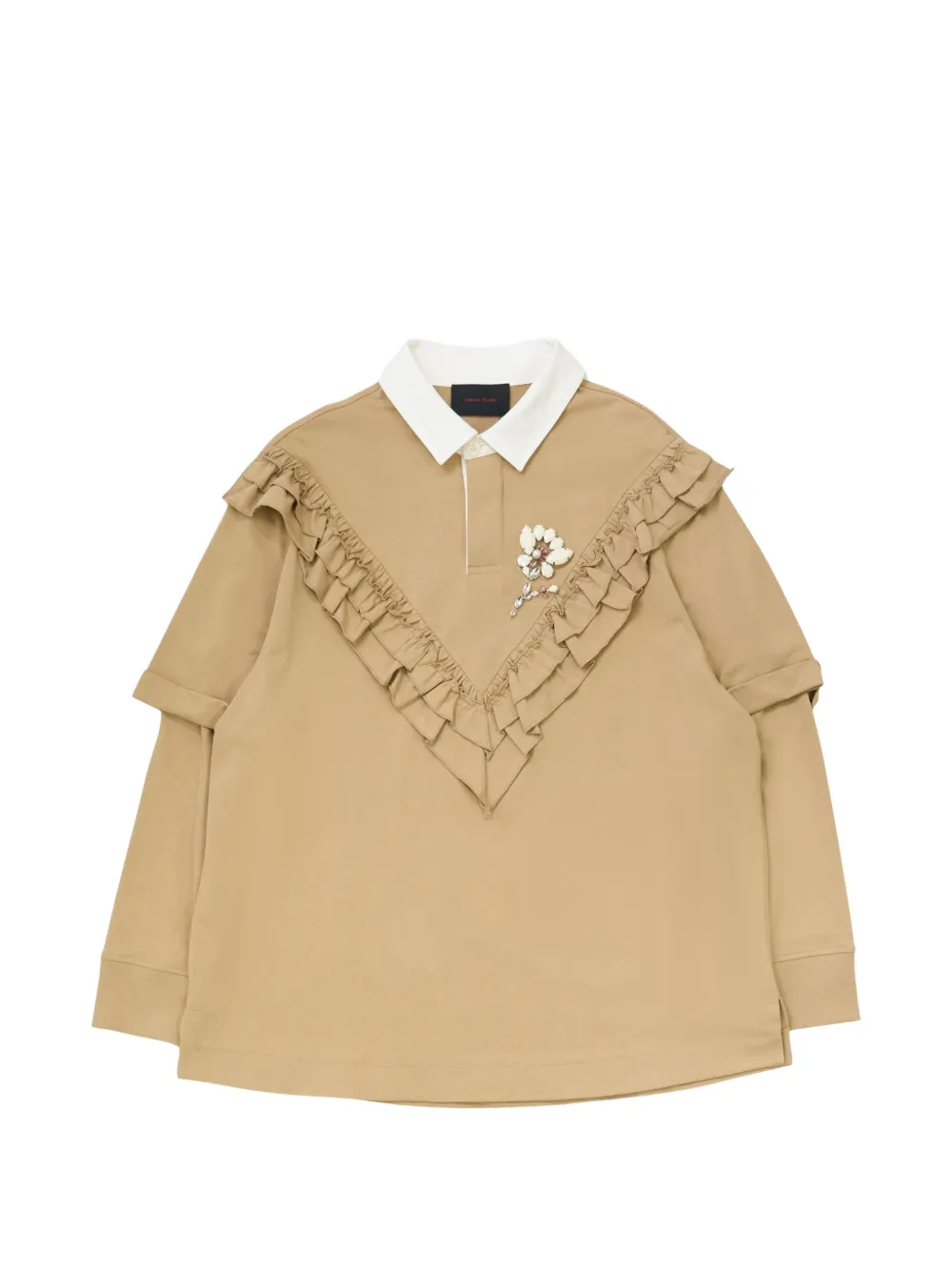 Simone Rocha Poloshirt verfraaid met bloemen en ruches Beige