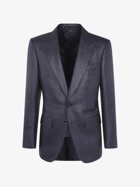 TOM FORD 人字斜纹针织图案羊毛西装夹克