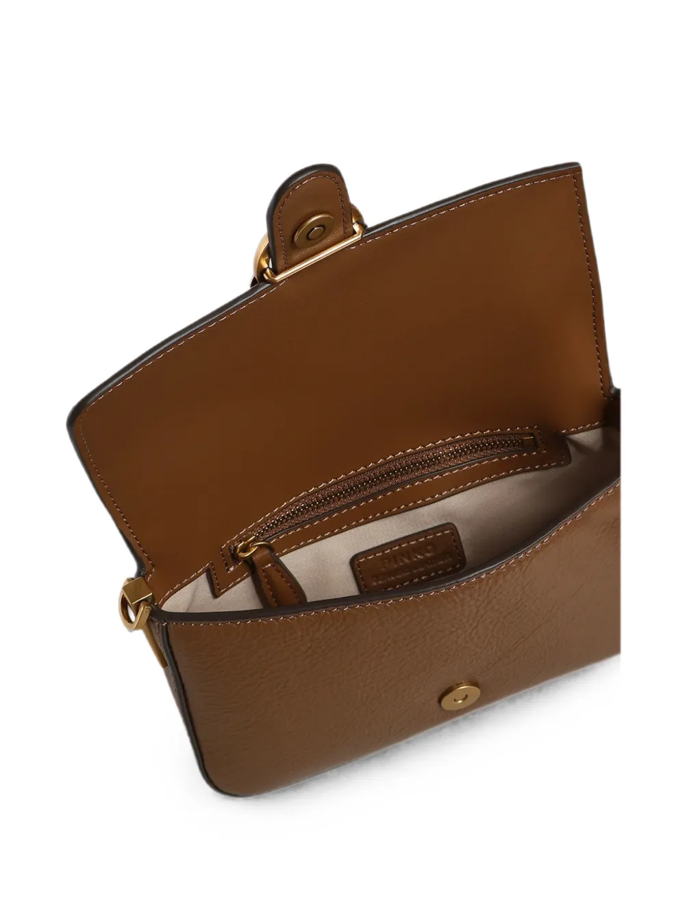 PINKO Love Birds leren crossbodytas Bruin