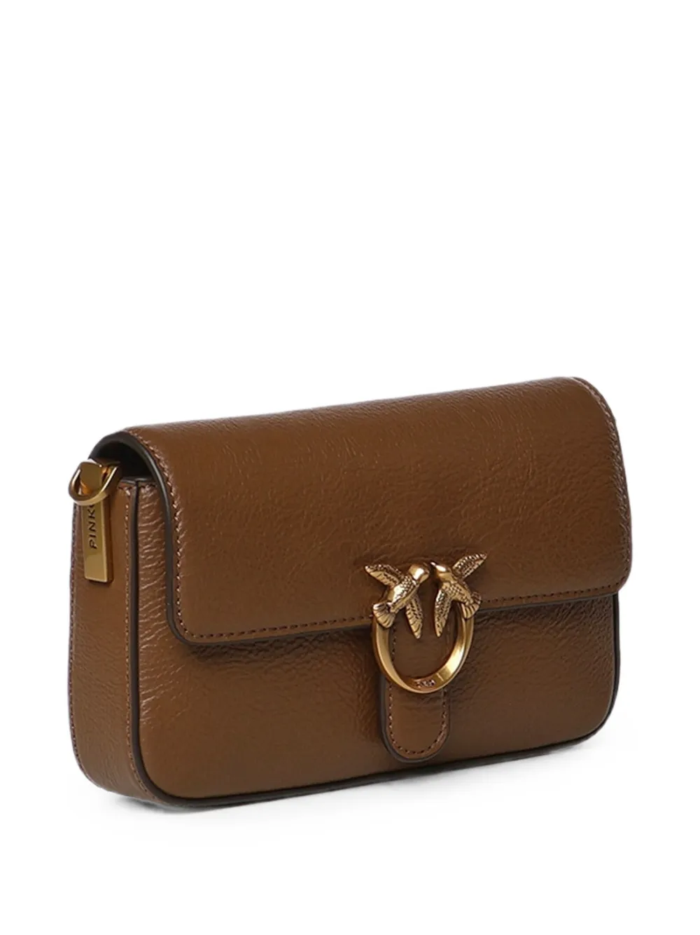 PINKO Love Birds leren crossbodytas Bruin