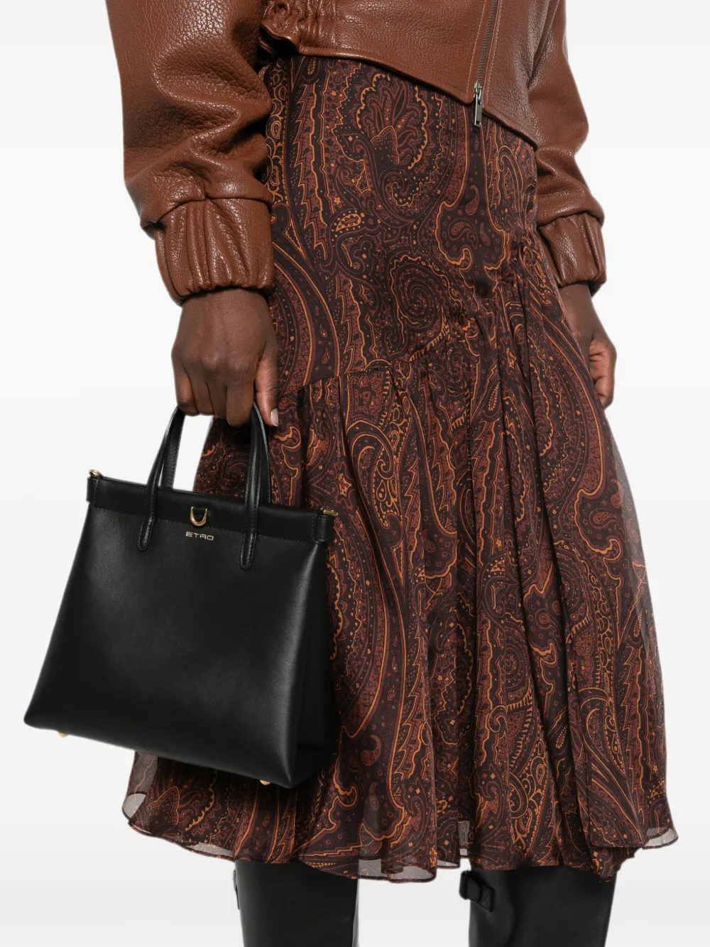 ETRO Leren shopper met logodetail Zwart