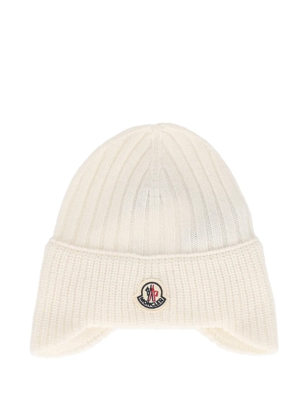 MONCLER GRENOBLE KIDS Ribgebreide muts met logo-patch Beige