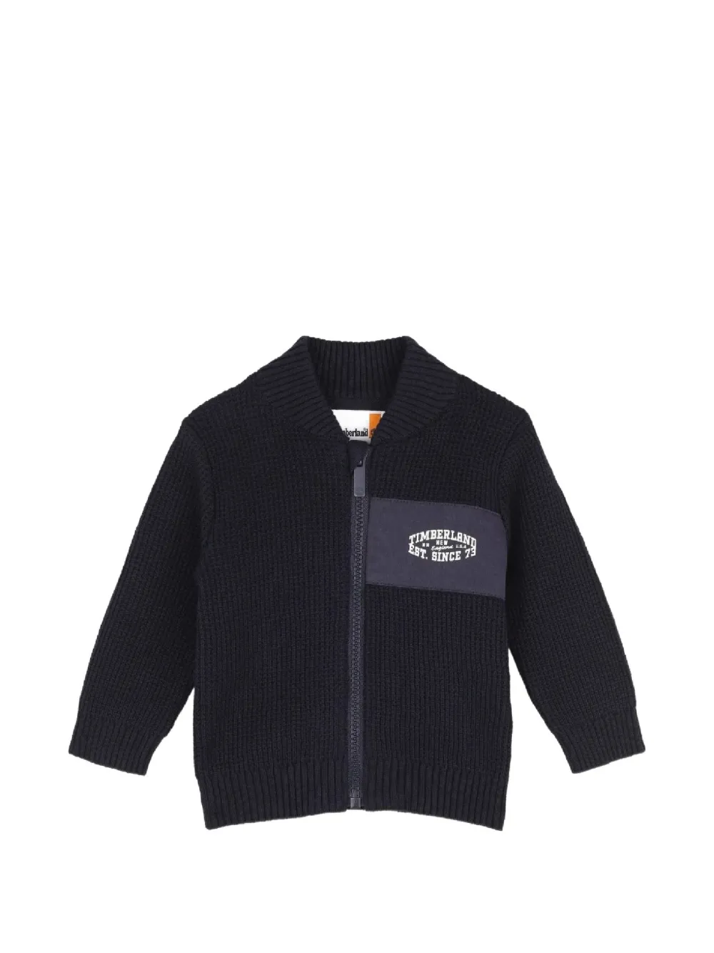 Timberland Kids logo-patch ribbed-knit cardigan - Blu