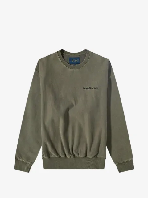 Awake NY pigment-dyed logo-embroidered crewneck sweatshirt