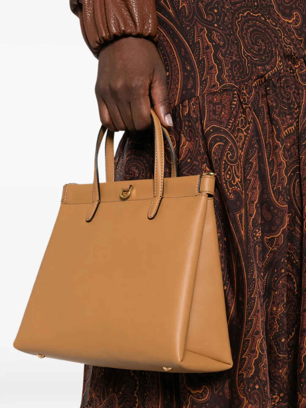 ETRO Leren shopper met logodetail Beige