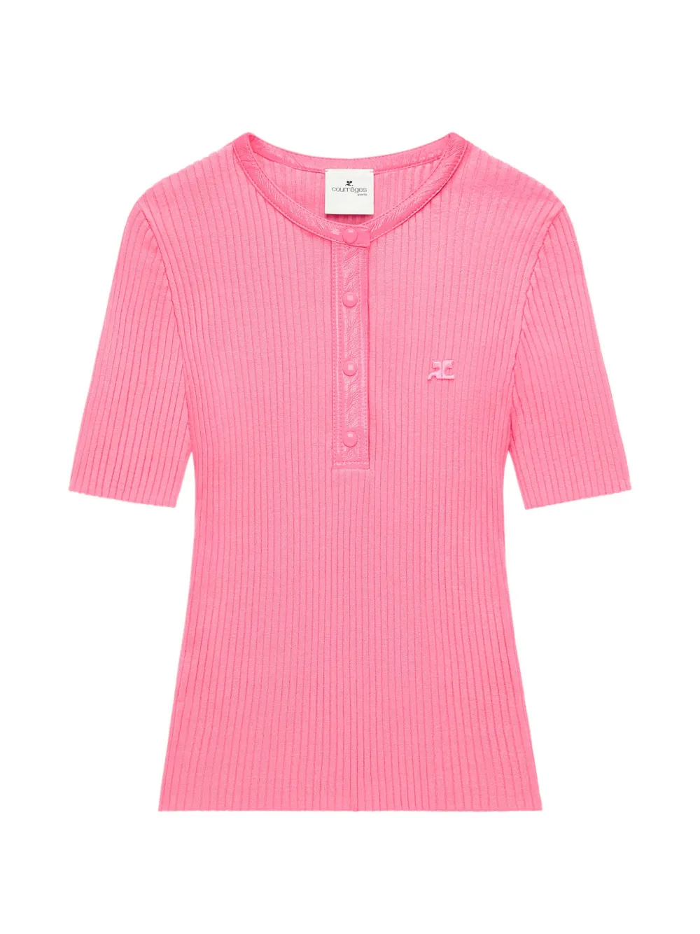 Courrèges vinyl-trim ribbed-knit polo shirt - Rosa