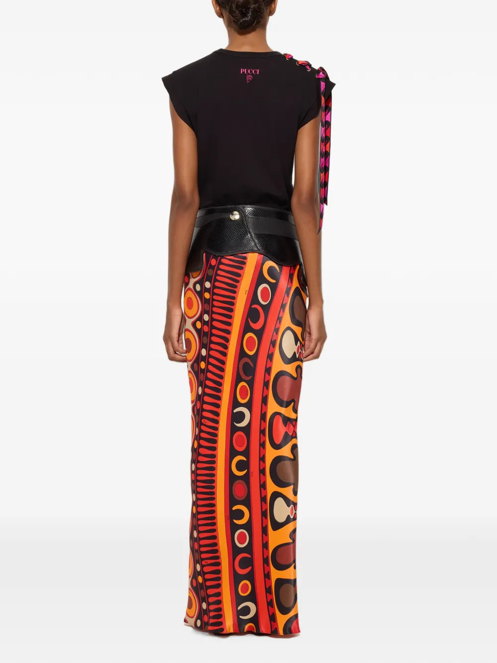 PUCCI Soleil-print Orange Satin Skirt, view 4
