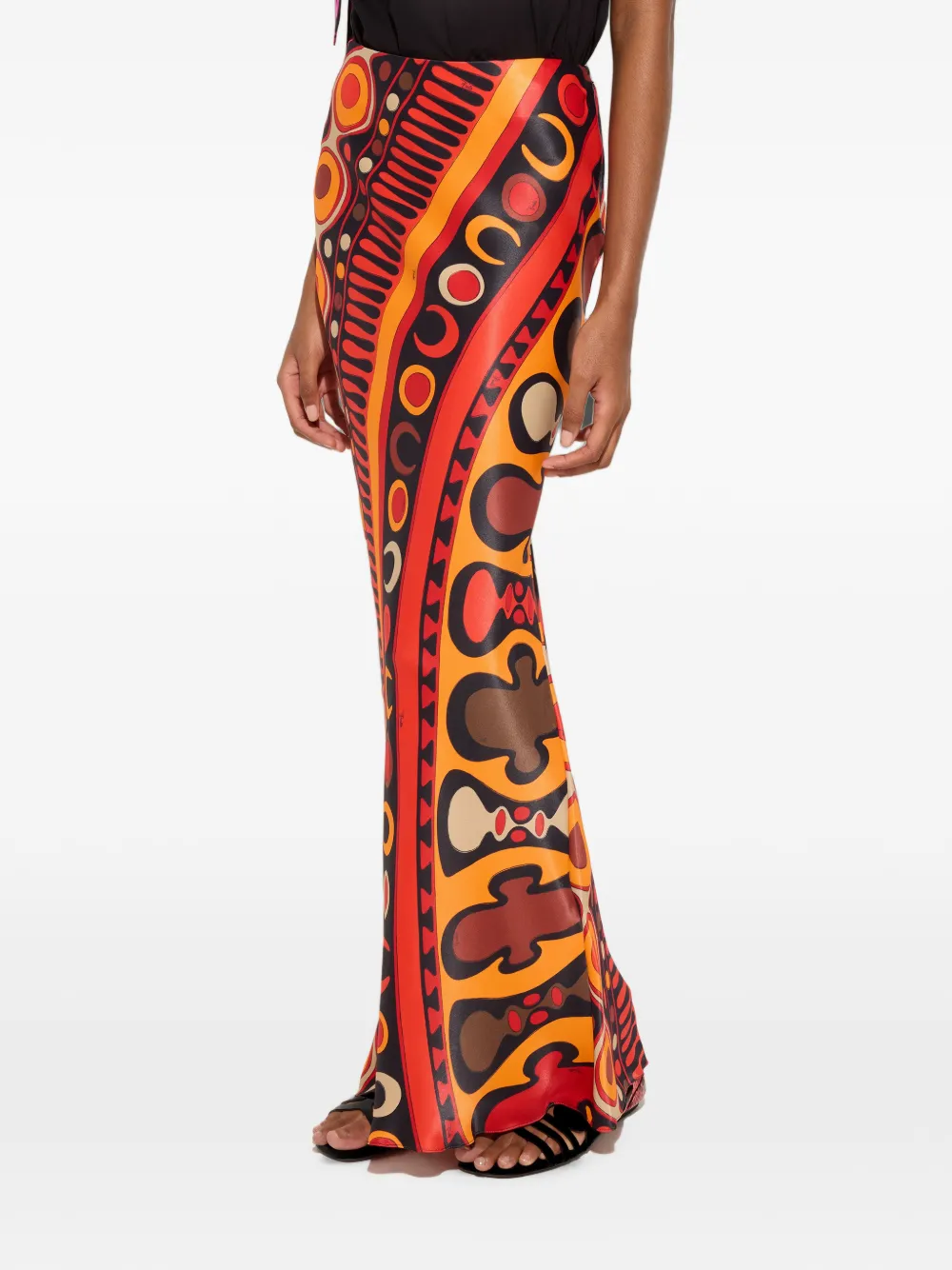 PUCCI Soleil-print Orange Satin Skirt, view 5