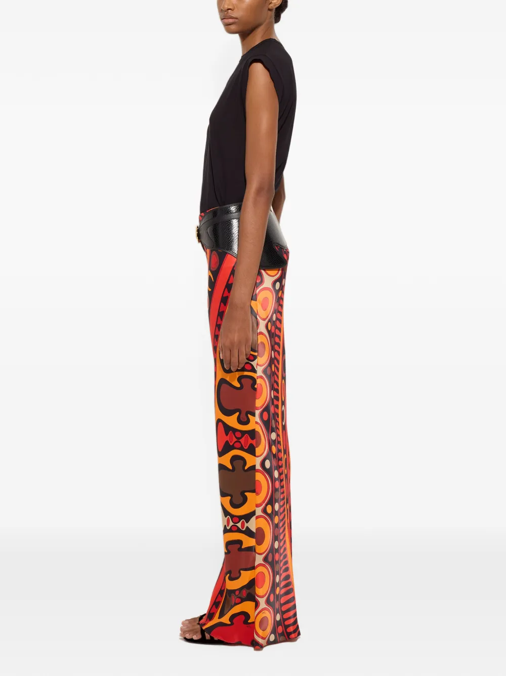 PUCCI Soleil-print Orange Satin Skirt, view 3