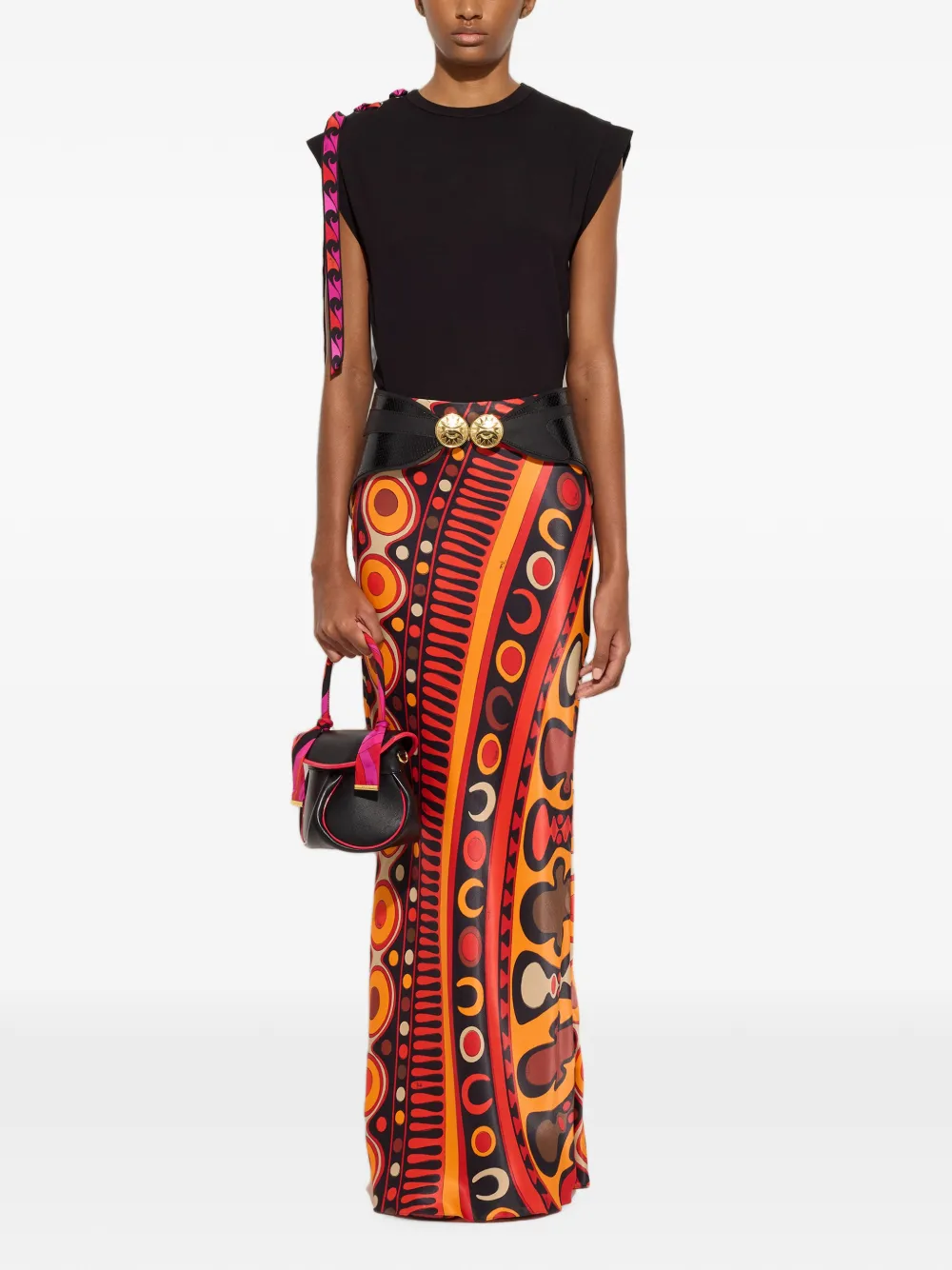 PUCCI Soleil-print Orange Satin Skirt, view 2