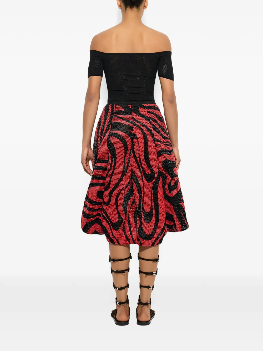 PUCCI Raffia broek met wijde pijpen en Marmo-print Rood