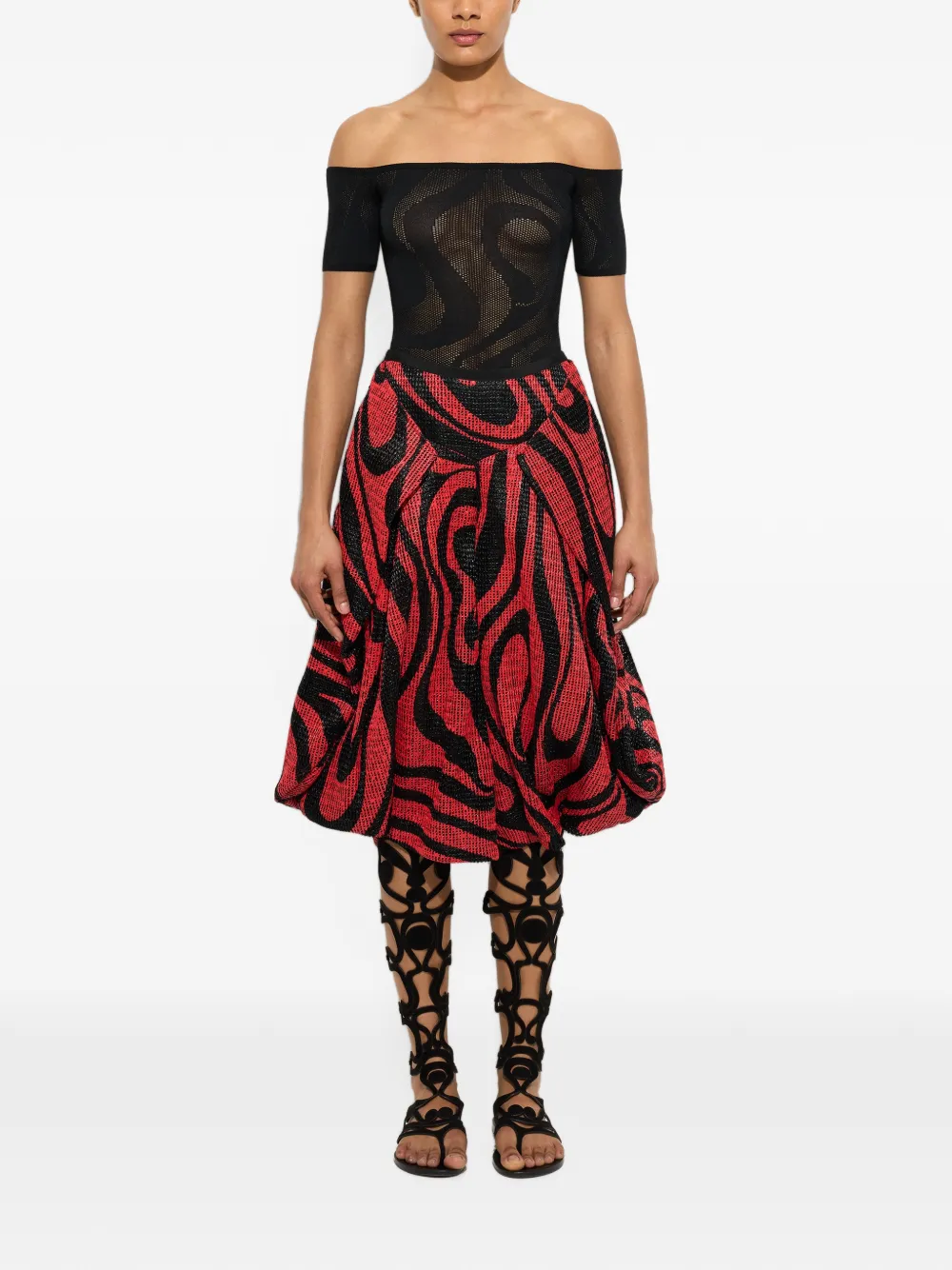 PUCCI Raffia broek met wijde pijpen en Marmo-print Rood