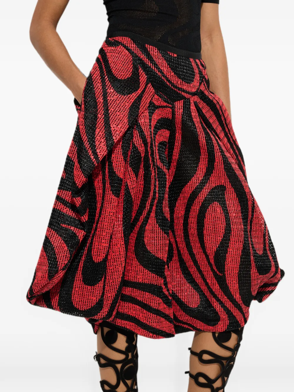 PUCCI Raffia broek met wijde pijpen en Marmo-print Rood