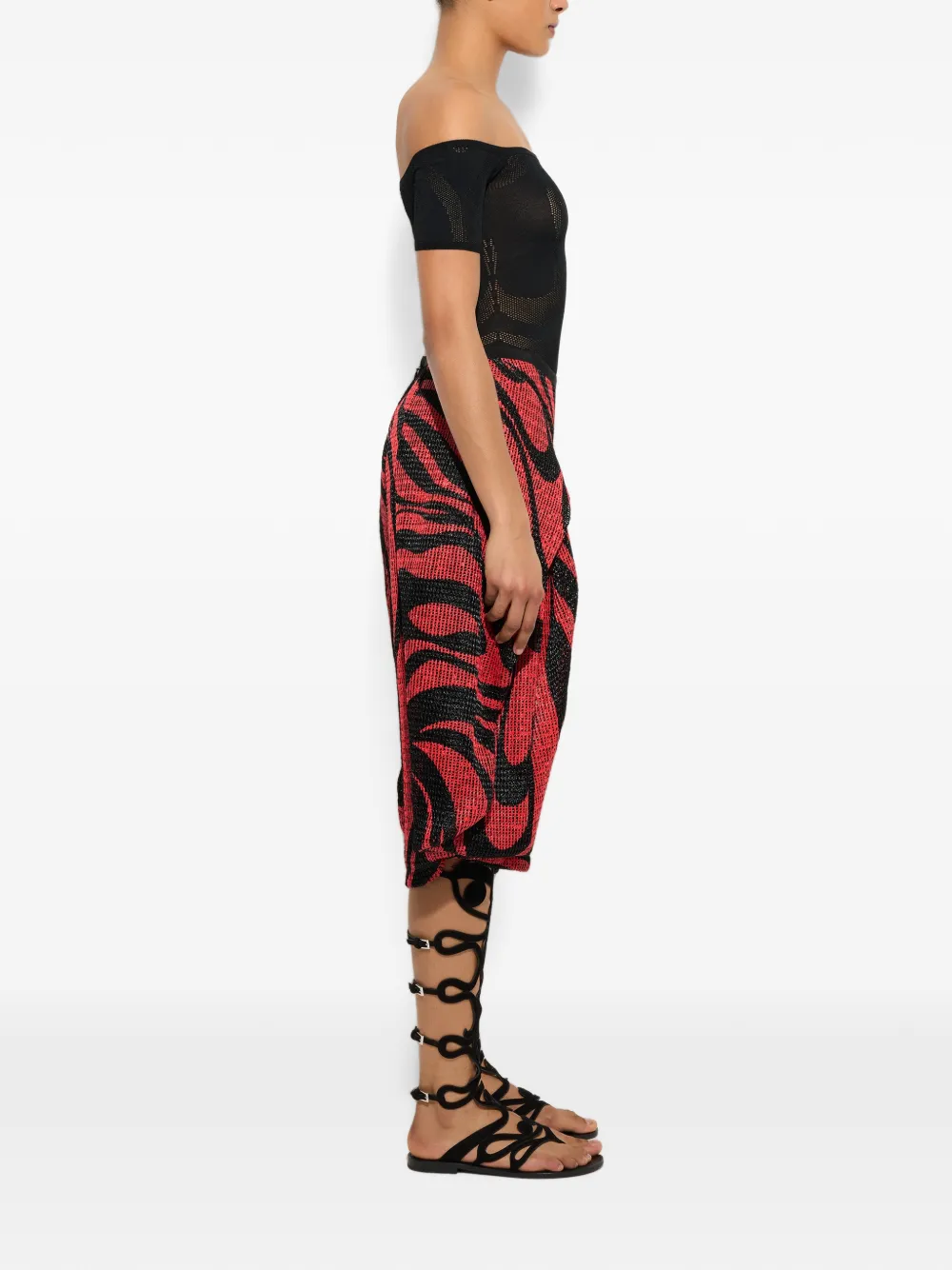 PUCCI Raffia broek met wijde pijpen en Marmo-print Rood