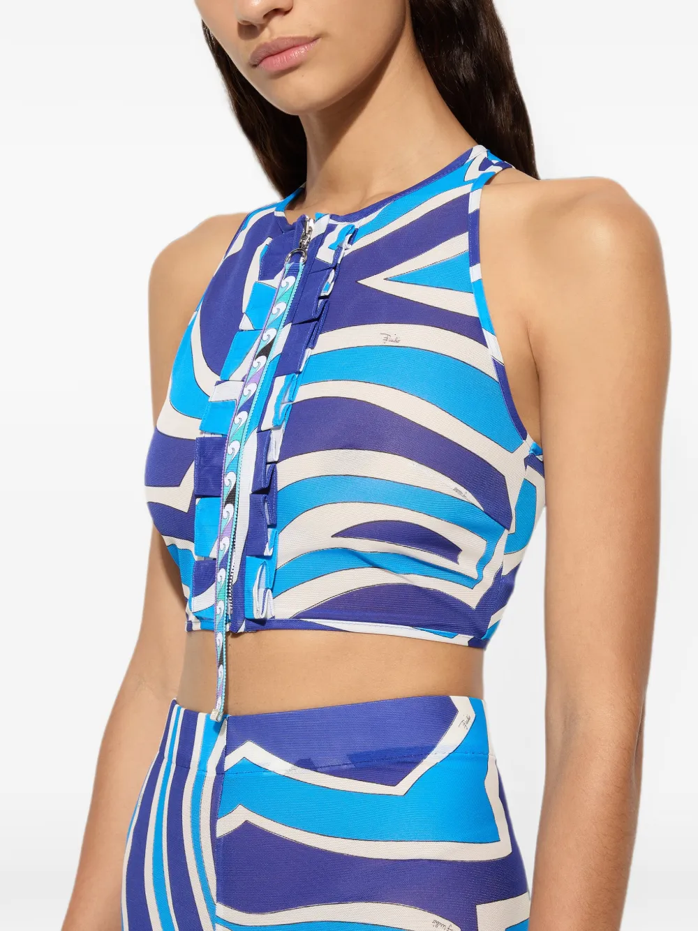 PUCCI Labirinto-print Ruffle Top in Blue, view 5