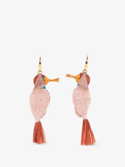 Prada Ohrringe aus Raffiabast mit Vogelmotiv