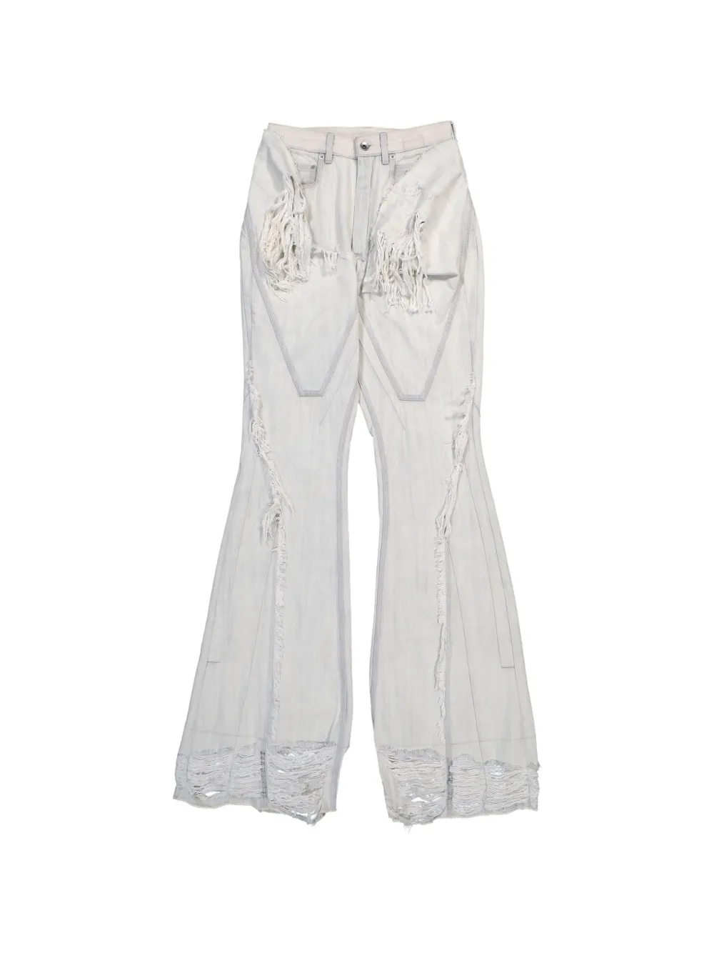 Rick Owens Drkshdw Slivered Bootcut Frayed Jeans In White