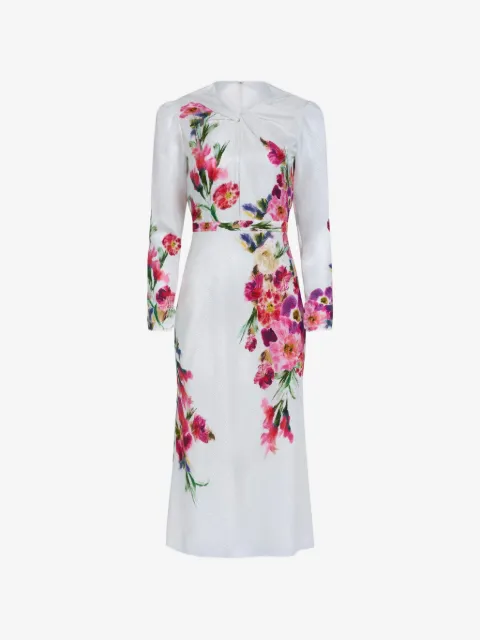 Saloni midi Claudia floral-print silk dress