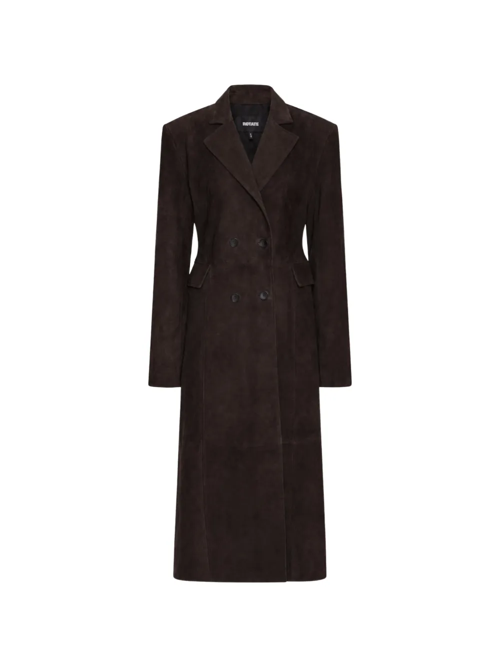 Rotate Birger Christensen Double-breasted Suede Coat In Brown
