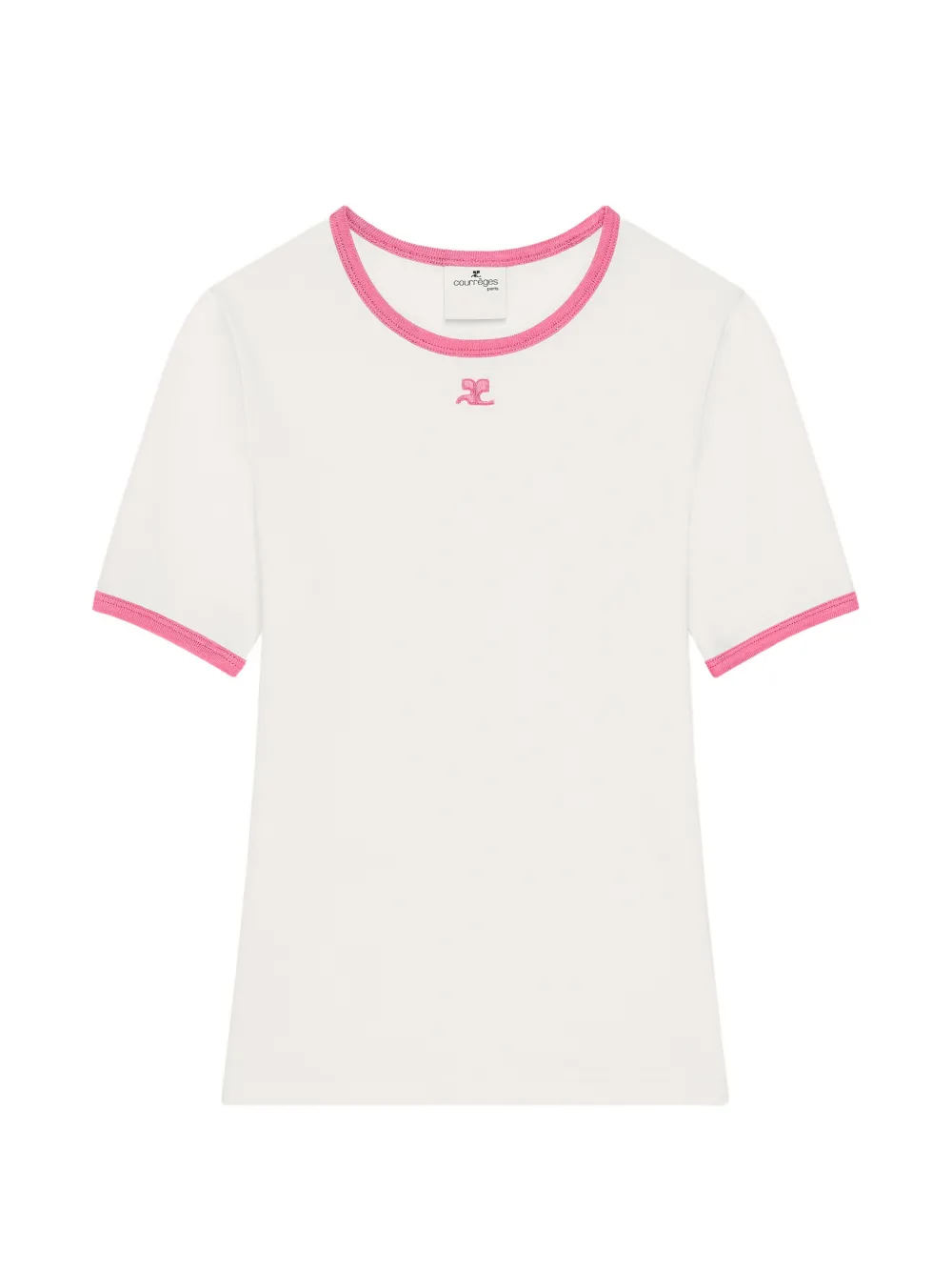 Courrèges logo-embroidered contrast-trim T-shirt - Bianco