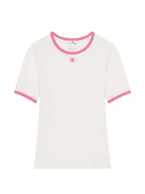 Courrèges contrast-trim Cotton T-shirt | Neutrals | FARFETCH AZ